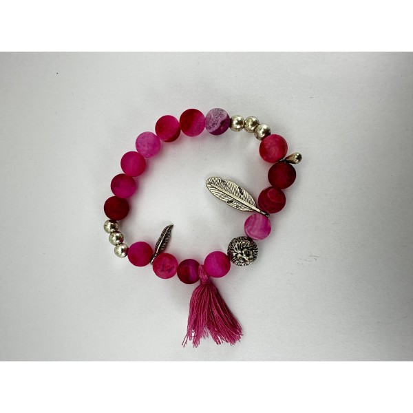 Koyu Pembe Yuvarlak Taşlı Bileklik